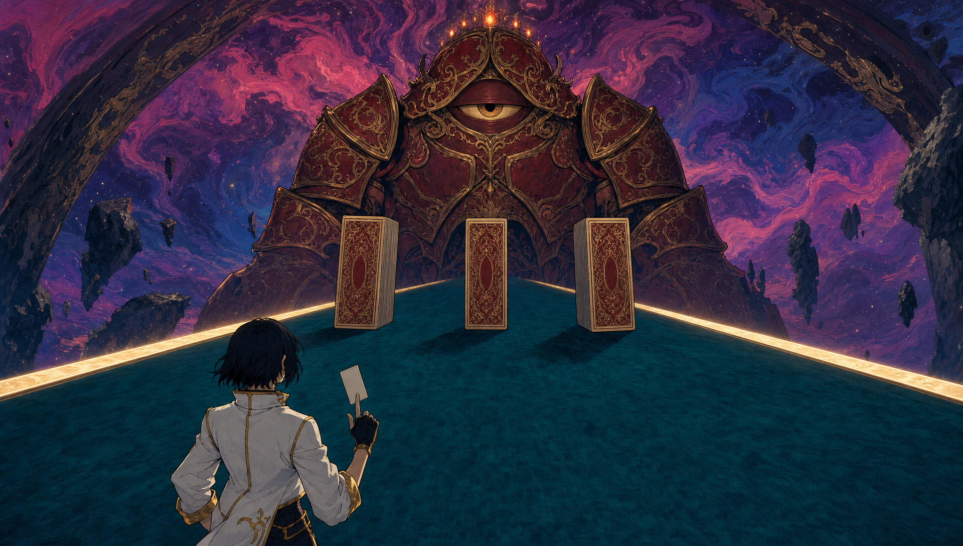 The painted felt lane running to the armored one-eyed Boss Blind