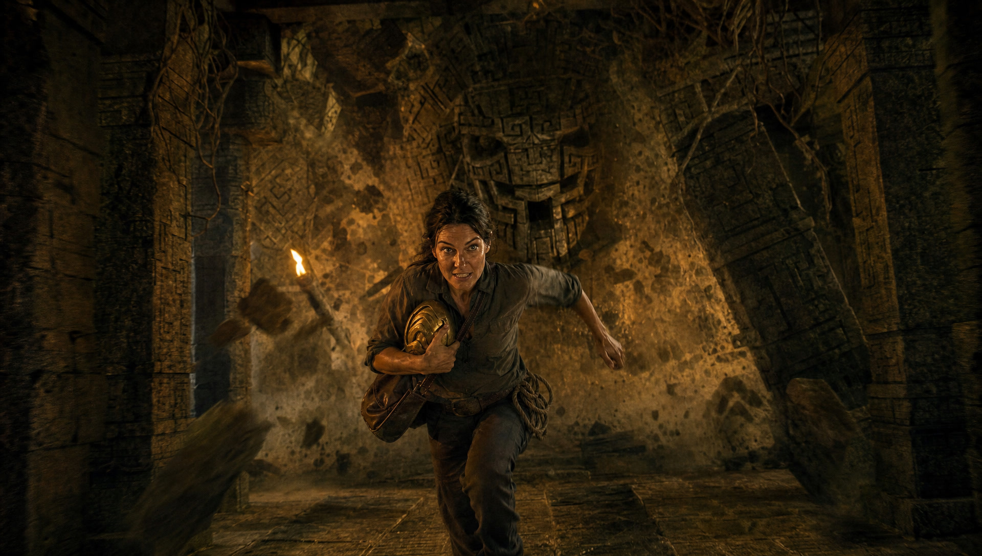 Sprinting at camera as the wall becomes a guardian
